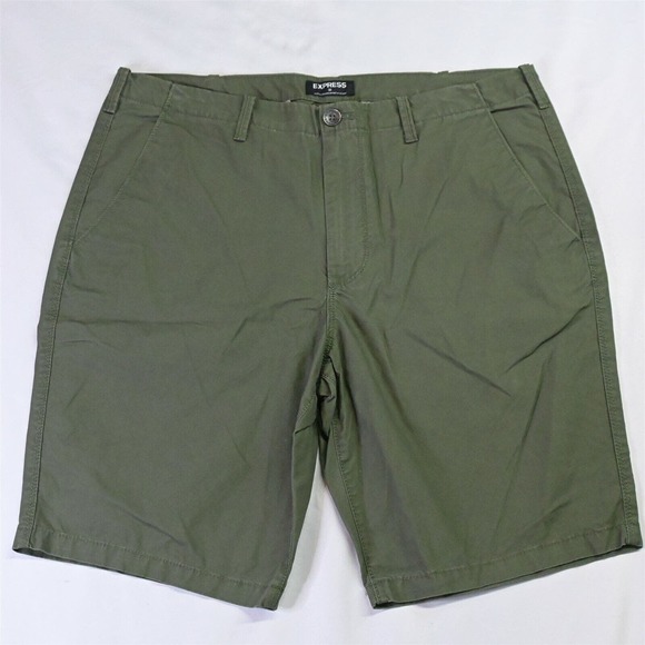 Express 36 x‎ 10" Olive Green Flat Front Casual Chino Shorts - Picture 1 of 5